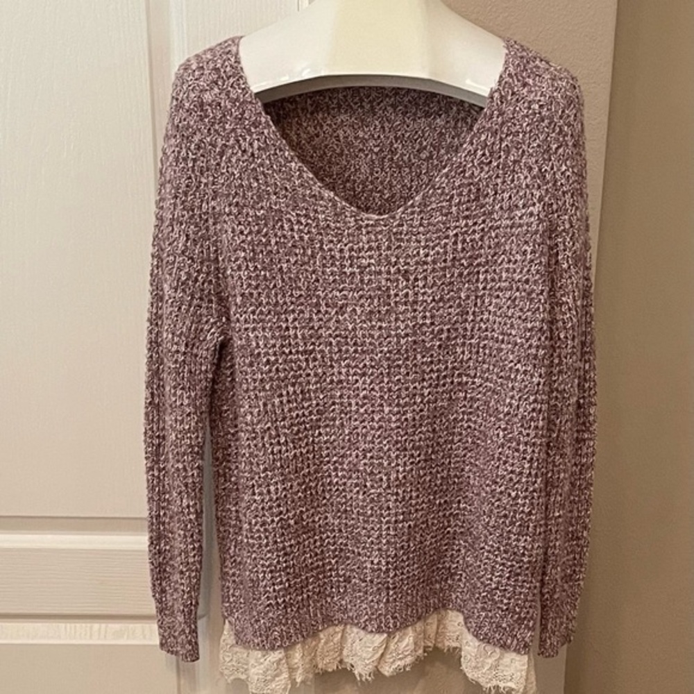 Soft Surroundings vneck long sleeve maroon & cream sweater